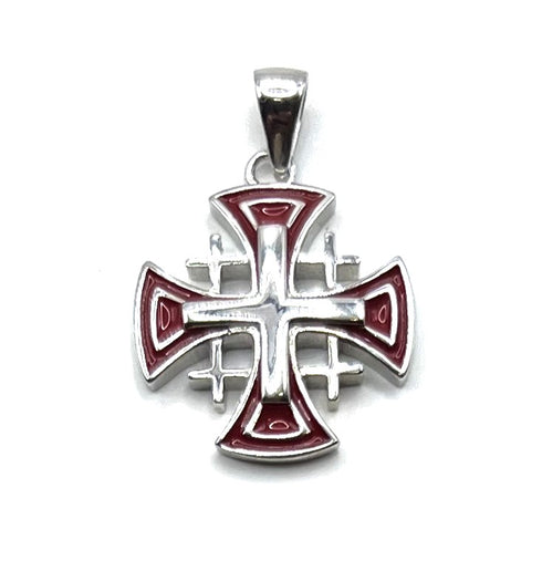 Sterling Silver Enamel Solid Jerusalem Cross Pendant